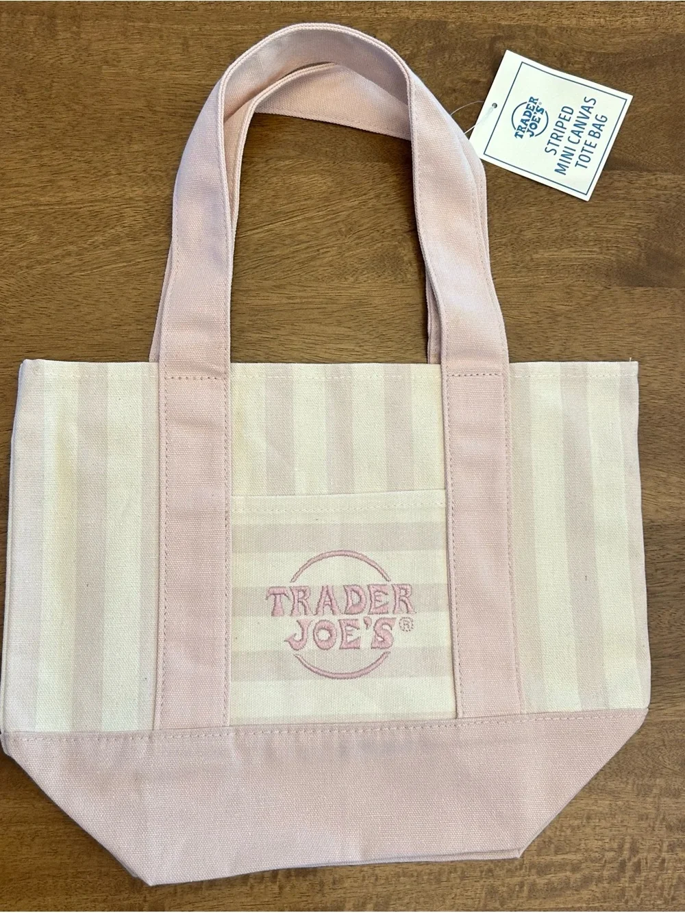 Trader Joe's Pink Striped Canvas Tote Bag